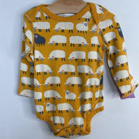 Size 6-12m (70): Hanna Andersson Yellow/White Lambs Long Sleeve Onesie