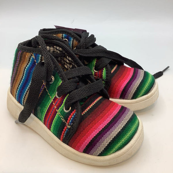 Size 5-6: Black/Colorful Striped Lace-Up Sneakers