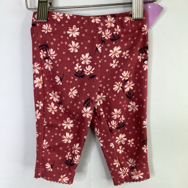 Size 3m: Carter's Dusty Rose/Floral Pattern Cotton Cozy Pants