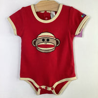 Size 3-6m: Red/Brown Sock Monkey Onesie