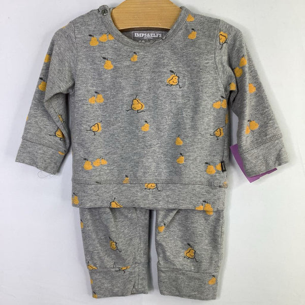 Size 3-6m: Imps & Elfs Grey/Yellow Pears 2pc Sweatshirt/Pants Set