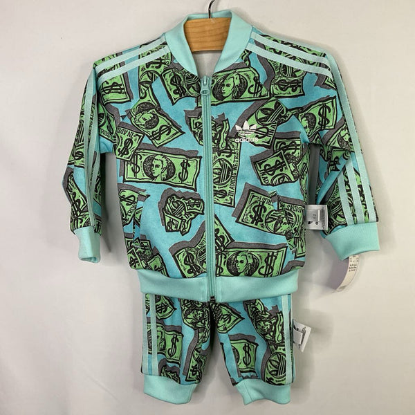Size 18m: Adidas Blue/Green Money 2pc Track Suit