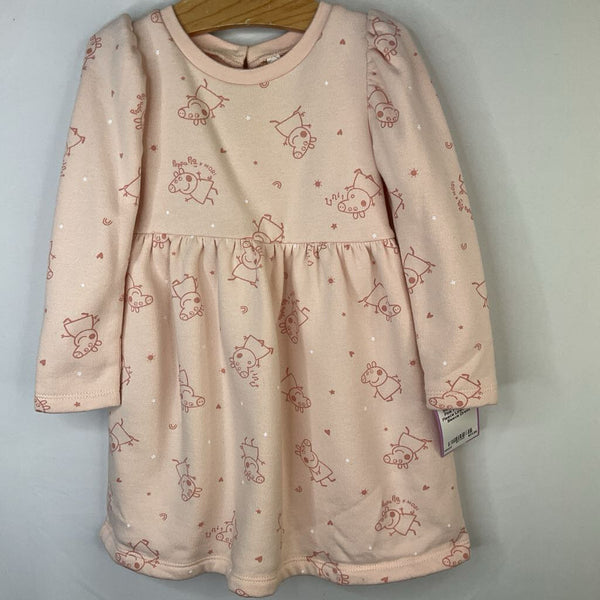 Size 9-12m: Mori Pink Peppa Pig Fleece Lined Long Sleeve Dress