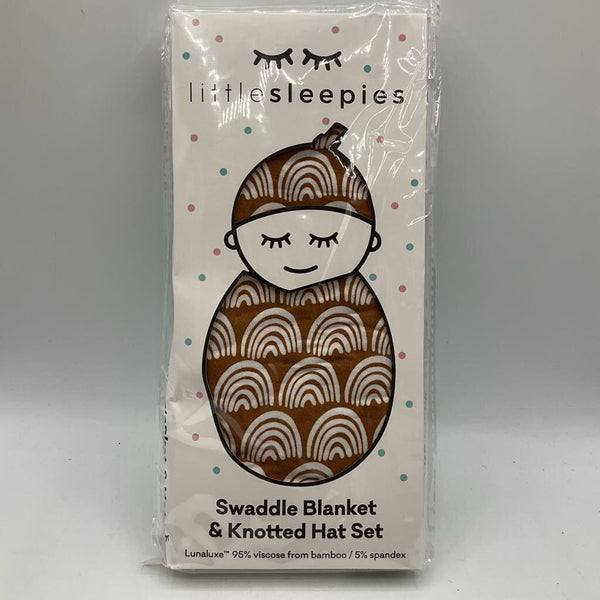 Little Sleepies Rust Rainbows Bamboo Swaddle & Hat Set NEW