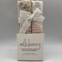 Milkberry 2pc PinkMulti Floral/Dot Blankets NEW