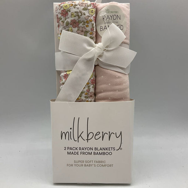 Milkberry 2pc PinkMulti Floral/Dot Blankets NEW