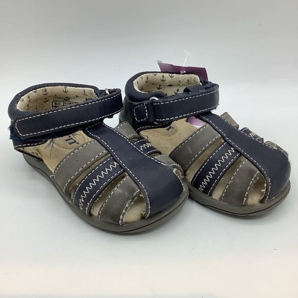Size 6: Borns Navy/Grey Velcro Strap Sandals