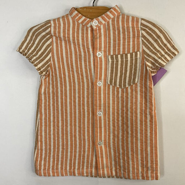 Size 18m: Siaomimi Orange/Brown Striped Button-Up Tuni