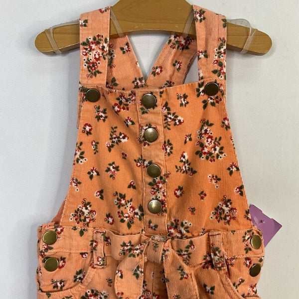 Size 2: Peach Floral Corduroy Overalls