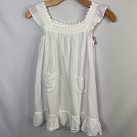 Size 8-10: White Lace Trim Flutter Sleeve Dress