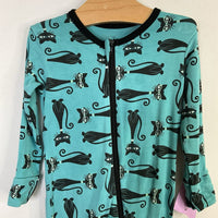 Size 3-6m: Kickee Pants Blue/Black Kitties 1pc Zip-Up PJs