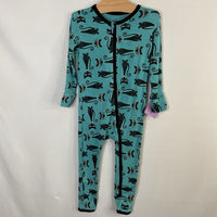 Size 3-6m: Kickee Pants Blue/Black Kitties 1pc Zip-Up PJs