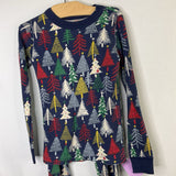 Size 6-7 (120): Hanna Andersson Navy/Colorful Trees Organic Cotton 2pc Holiday PJs
