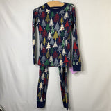 Size 6-7 (120): Hanna Andersson Navy/Colorful Trees Organic Cotton 2pc Holiday PJs