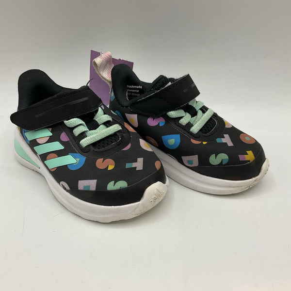 Size 5: Adidas Black/Colorful Print Velcro Sneakers
