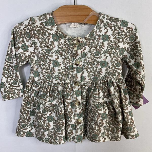 Size 12-18m: Kate Quinn White/Green/Brown Floral Long Sleeve Dress REDUCED