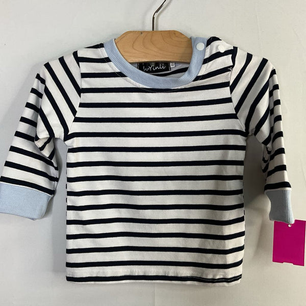 Size 18-24m: Navy/White Striped Long Sleeve Shirt NEW w/ Tags