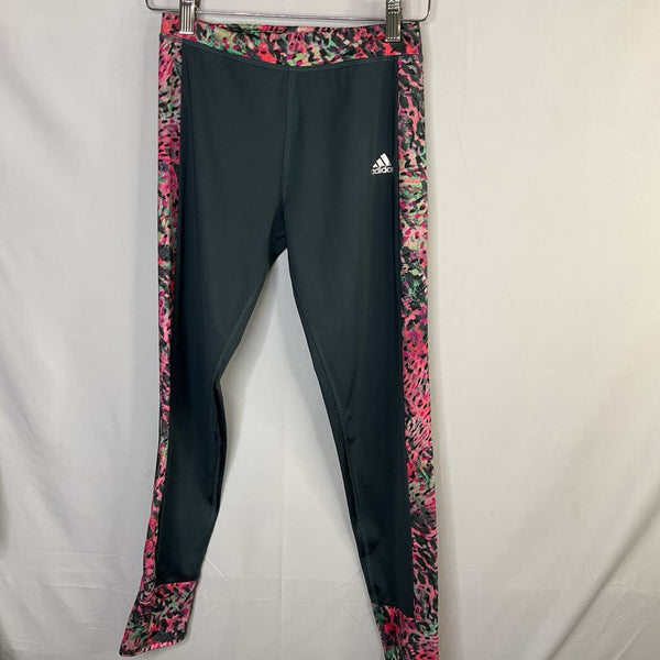 Size 10-12: Adidas Grey/Colorful Floral Trim Athletic Leggings