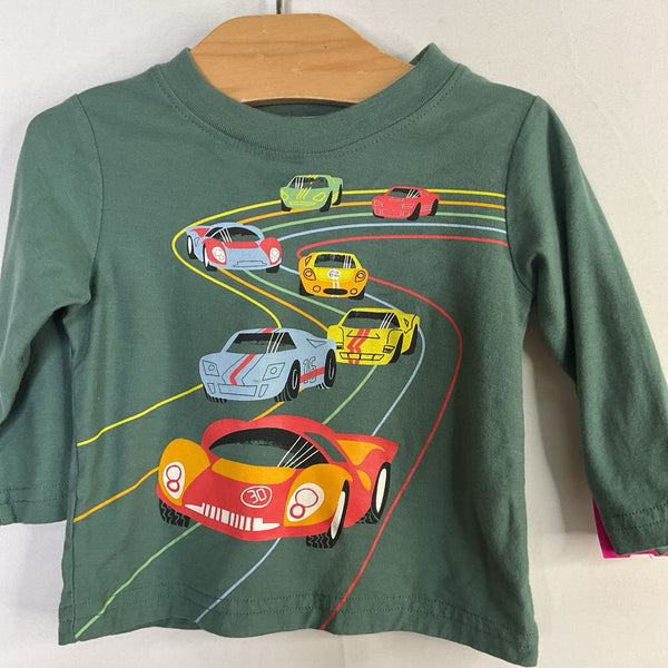 Size 3-6m: Tea Green/Colorful Racecars Long Sleeve Shirt
