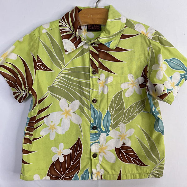Size 5-6: Hot Lava Green/White/Brown Tropical Button-Up Shirt