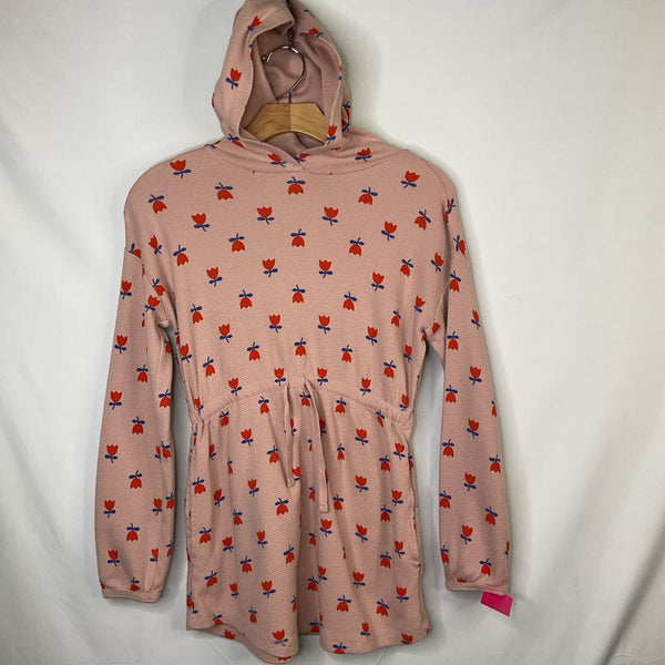 Size 10 (140): Hanna Andersson Pnk/Orange/Navy Flowers Waffle Knit Hooded Dress
