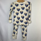 Size 3 (90): Hanna Andersson Blue/White Menorahs/Snowflakes Organic Cotton 2pc Holiday PJs