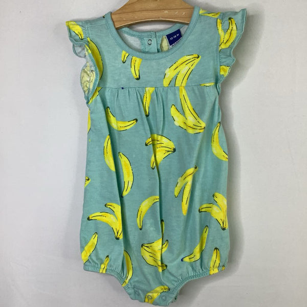 Sze 12-18m: Old Navy Blue/Banana Print Ruffle Sleeve Onesie