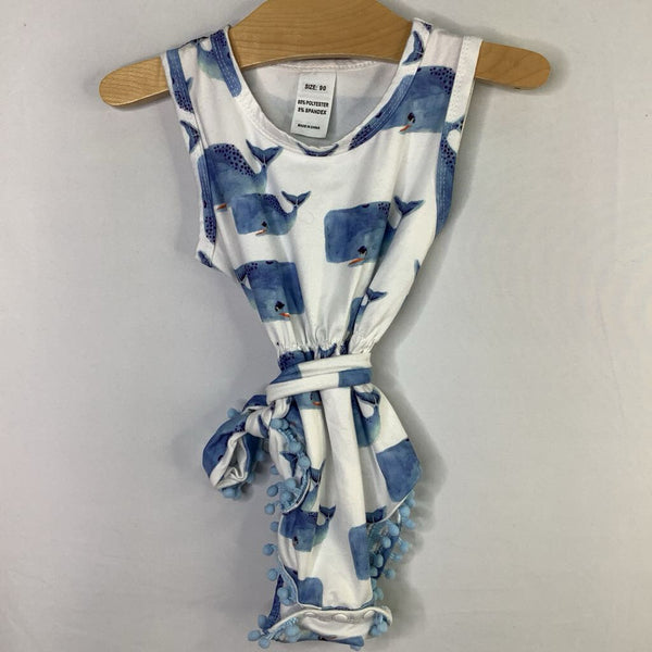 Size 3: Blue/White Whales Snap-Up Sleeveless Romper