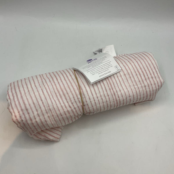 Pottery Barn White/Pink Striped Muslin Swaddle Blanket