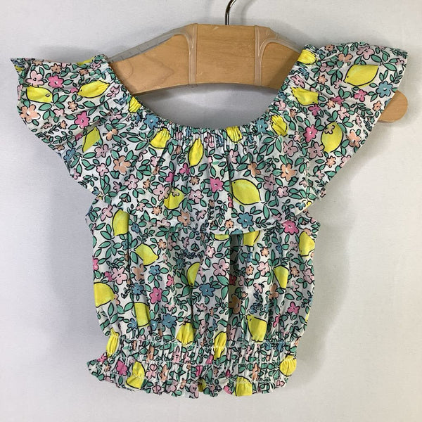 Size 12m: Penelope Mack White/Colorful Floral Lemon Ruffle Trim Blouse