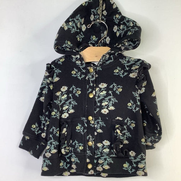 Size 12-18m: Kate Quinn Black/White/Green Floral Snap-Up Hoodie