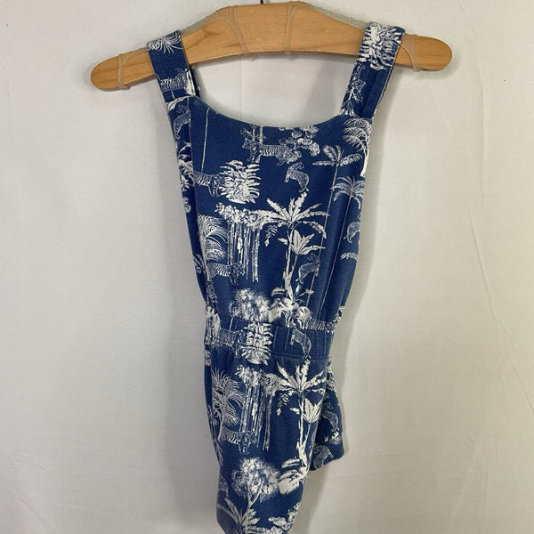 Size 18-24m: Kate Quinn Blue/White Tropical Forest Strappy Romper