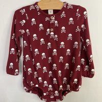 Size 2: Kate Quinn Red/White Skull & Crossbones Long Sleeve Henley Onesie