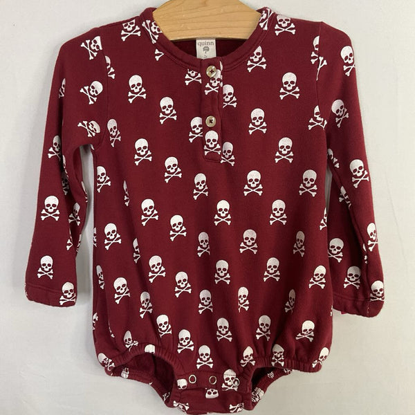 Size 2: Kate Quinn Red/White Skull & Crossbones Long Sleeve Henley Onesie