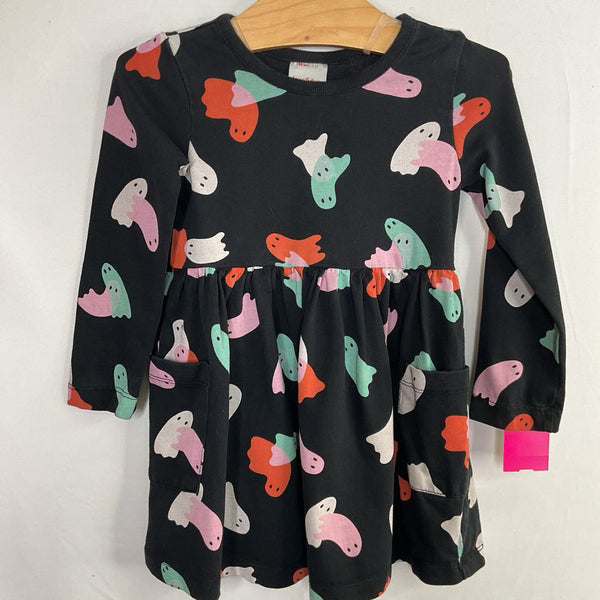 Size 2 (85): Hanna Andersson Black/Colorful Ghosts Long Sleeve Pocket Dress