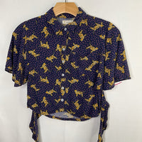 Size 10-12: Tucker + Tate Navy/Yellow/Pink Tigers/Hearts Short Sleeve Knot Shirt