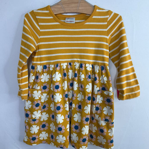 Size 2 (85): Hanna Andersson Yellow/White/Blue Stripes/Floral Long Sleeve Pocket Dress