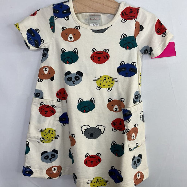Size 2 (85): Hanna Andersson White/Colorful Animal Faces Pocket Dress