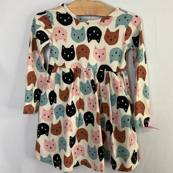Size 2 (85): Hanna Andersson White/Multicolor Kitties Long Sleeve Pocket Dress