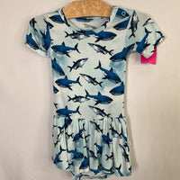 Size 18-24m: Posh Peanut Blue/White Sharks Bamboo Onesie Dress
