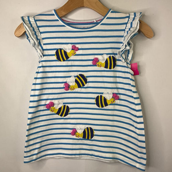 Size 9-10: Boden White/Blue Stripes/Bee Applique T-Shirt