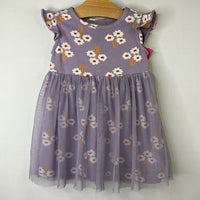 Size 6-12m (70): Hanna Andersson Purple/White Floral Ruffle Sleeve Dress