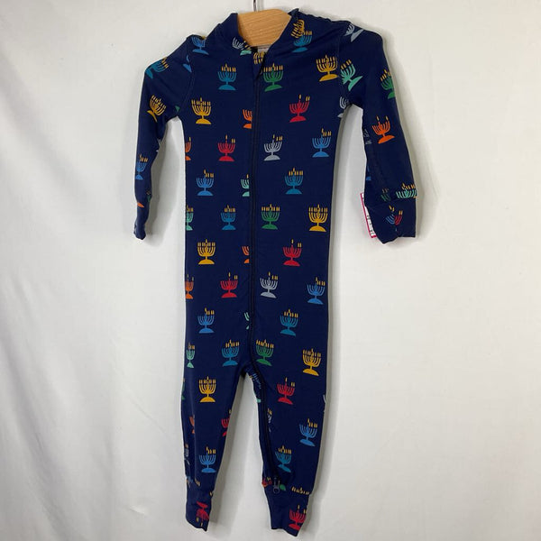 Size 12-18m (75): Hanna Andersson Blue/Colorful Menorahs Tencel 1pc Zip-Up Holiday PJs