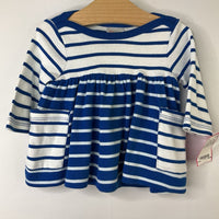 Size 0-3m (50): Hanna Andersson Blue/White Striped Long Sleeve Dress