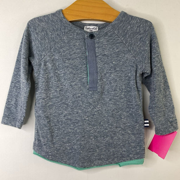 Size 3-6m: Splendid Heathered Blue Long Sleeve Henley Shirt