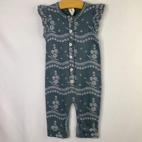 Size 12-18m: Kate Quinn Blue Floral Ruffle Sleeve Romper