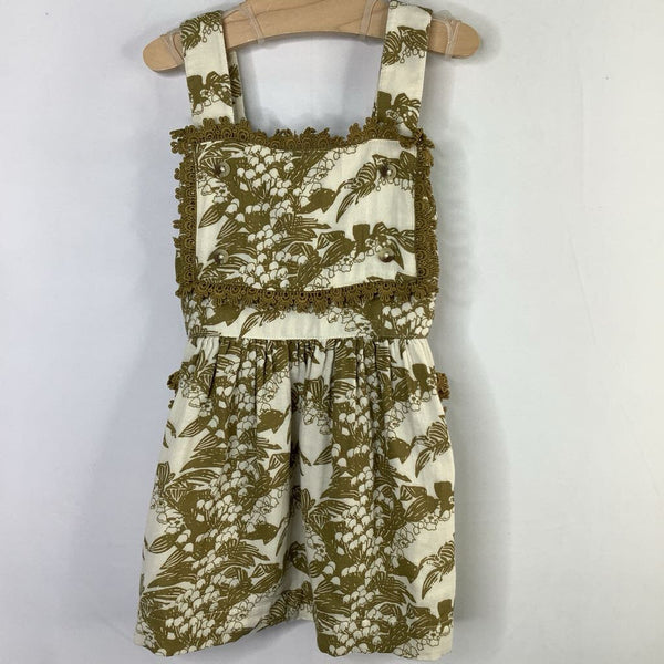 Size 12-18m: Kate Quinn Cream/Green Floral Lace Trim Smock Dress