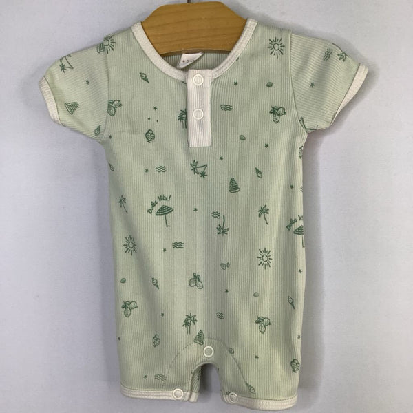 Size 0-3m: Tun Tun Green Tropical Ribbed Shorty Romper