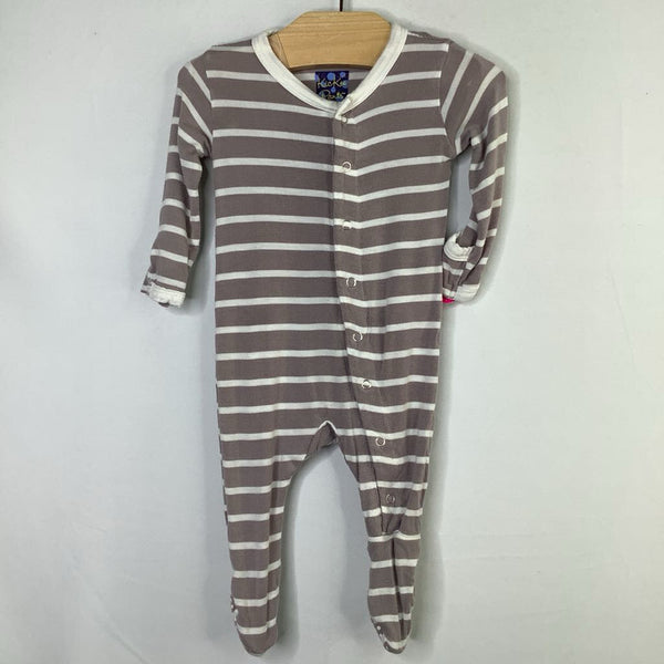 Size NB: Kickee Pants Grey/White Striped Bamboo 1pc Snap-Up Footy PJs