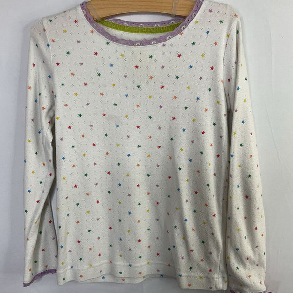 Size 7-8: Boden White/Colorful Stars Eyelet Long Sleeve Shirt